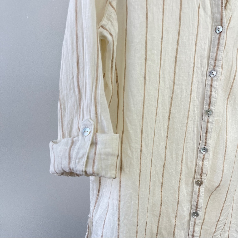 H by Halston Beige Striped Linen Button-Up Shirt Size M - Picture 3 of 5